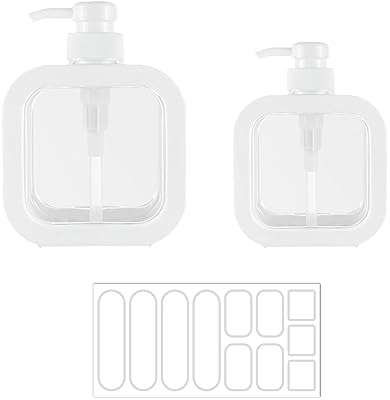 Confezione da 2 dispenser di sapone con chiusura a pressione, con 1 adesivo per etichette, 300 ml, opzionale 500 ml, riempibile con gel doccia, shampoo, sapone per le mani, adatto per cucina e bagno