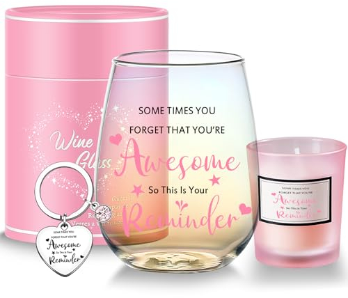 Yalucky Thank You Gifts for Women Stemless Wine Glasses Presents for Personalised Best Friend Birthday Gifts for Women Leaving Present for Colleagues Mothers Day Gift for Mum Valentines Gift for Her