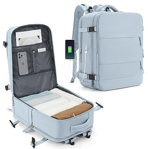 SZLX for Ryanair Cabin Bags Underseat Carry-ons Bag,Easyjet Cabin Bag 45x36x20 Travel Backpack Cabin Size Hand Luggage Bag with Water Bottle Holder Travel Ruscksack Fit 14 Inch Laptop Grey Blue