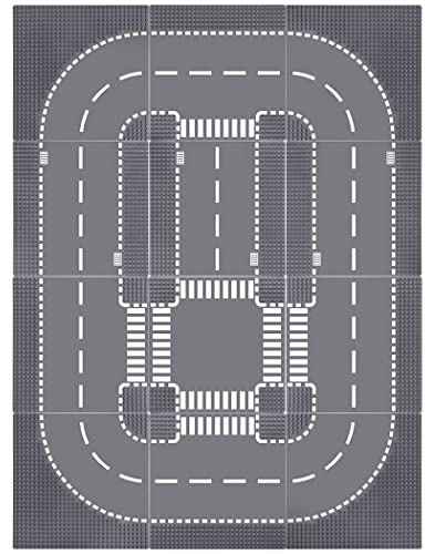 Etarnfly 12 Plate Set City Street Base Plate, 25.5 x 25.5 cm Cities Street Plates 100% Compatible with Most Brands, 4 Curve / 4 T Junction / 3 Straight / 1 Junction
