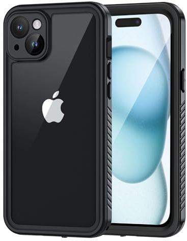 Lanhiem für iPhone 15 Hülle, IP68 Wasserdicht Handyhülle iPhone 15 Case 360 Grad Ganzkörper Schutzhülle, Stoßfest Staubdicht Outdoor Panzerhülle mit Eingebautem Displayschutz, Schwarz