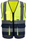 AYKRM Plusieurs Couleurs 7 Poches de Classe 2 Gilet de sécurité Haute visibilité Devant avec des Bandes réfléchissantes, Gilet Jaune & Marine - Unisexe