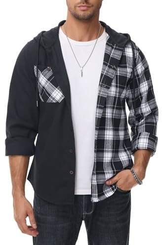 SwissWell Chemise en flanelle à carreaux pour homme - Manches longues - Chemise de bûcheron décontractée boutonnée - Avec poche de poitrine, noir/blanc, XXL