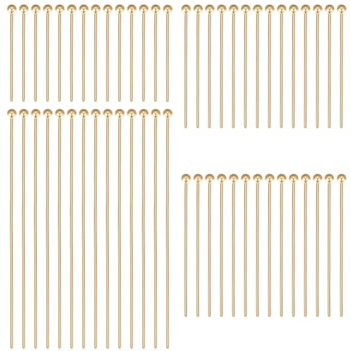 Beebeecraft 1 Box 160 Stück Kugelkopfnadeln Aus 18 Karat Vergoldetem Messing 4 Schmucknadeln Der Größe 20/25.5/30~30.5/50~50.5 mm Biegbare Nietstifte Für Armbänder DIY-Handwerk Kopf: 2 mm