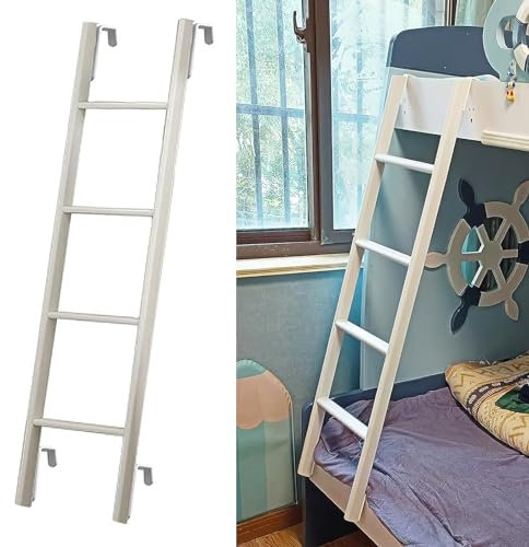 NUNETH Detachable Bunk Bed Ladder with 4 Hooks, Rv Bunk Ladder, Car Boat Loft Step Ladder, Adjustable Twin Bed Bunk Ladders for Home/College Dorm Room (Color : White, Size : 4 steps -140cm/55.12 in)