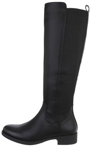 Ital Design Damenschuhe Stiefel Flache Stiefel, 7064-, Kunstleder, Schwarz, Gr. 37