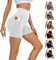 AMIYOYO Kurze Sporthose Damen mit Handytasche High Waist Radlerhose Blickdicht Sport Shorts Kurze Leggings Bauchweg Unterhosen Yoga Gym für Sommer(B-Weiß,S-M=DE34-40)