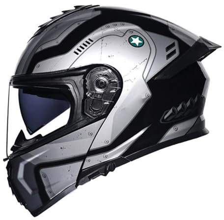 Motorradhelm Modularer Klapphelm mit Doppelter Sonnenblende, Unisex Integralhelm ECE Zulassung, Scooter Motocross für Erwachsene Männer Frauen A,L