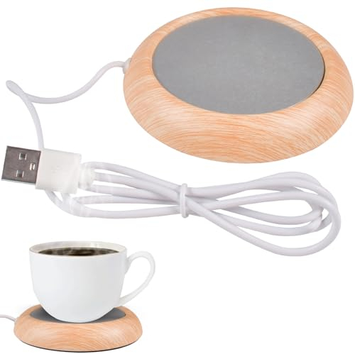 Funmo Kaffeetassenwärmer,Tassenwärmer für Schreibtisch mit USB-Getränkewärmer Holzmaserung Tassenwärmer, Teetassenwärmer Bürowärmer Heizplatte für Schreibtisch, Zuhause, Büro