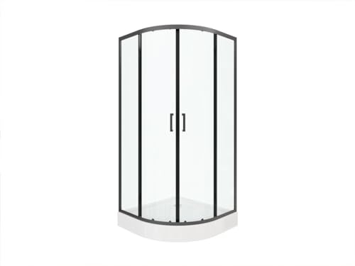 Vente-unique-Duschtrennwand Seitenwand Eckdusche mit Duschwanne - Schwarz - 80x80x192 cm - SIDOA