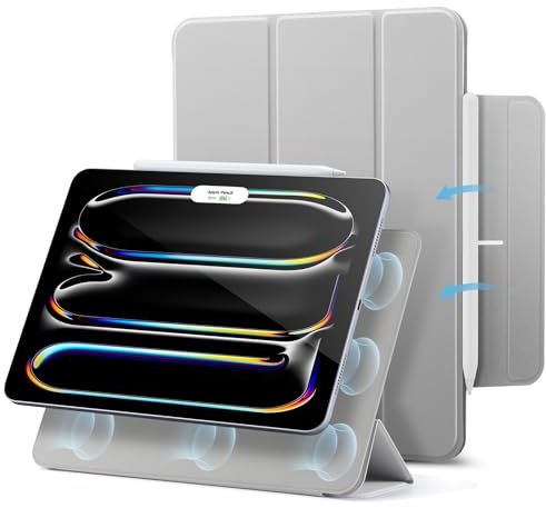 ESR für iPad Pro 11 Zoll Hülle (2024), Magnetbefestigung, dünne dreifach Faltbare Standhülle, unterstützt Pencil Pro/USB-C, automatisches Ruhen/Wecken, langlebiger Schutz, Rebound-Serie, Grau