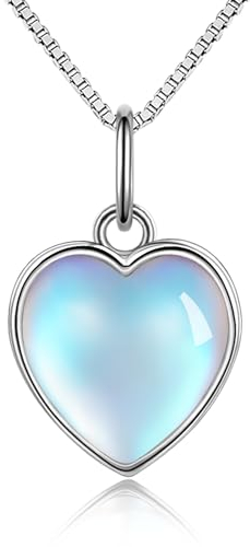 Candyfancy Halskette Silber 925 mit Anhänger, Damen Kette mit Herz Mondstein Anhänger Herzkette Geschenk für Frauen Freundin