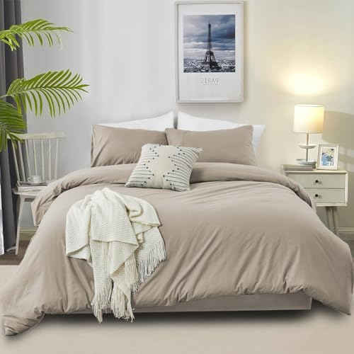 DXHOME Bettwäsche 200x220 3 Teilig Uni Braun Khaki Taupe Bettwäsche Set Kuschelig Flauschige Modern Einfach Weich Baumwolle Bettwäsche mit Reißverschluss und 2 Kissenbezüge 80x80 cm