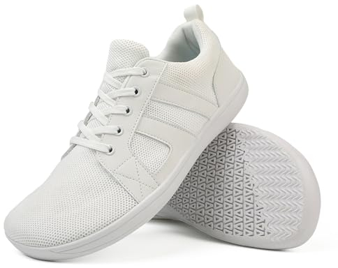 AONEGOLD Barfußschuhe Damen Herren Breite Barfuss Schuhe Zero Drop Solhe Leicht Traillaufschuhe Walkingschuhe Fitnessschuhe Laufschuhe Minimalistische Sneaker (Weiß/38EU)