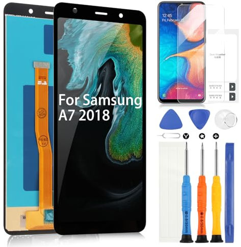 Bildschirm für Samsung Galaxy A7 2018 SM-A750 A750F A750FN A750N A750G A750GN/DS LCD Display Touchscreen Montage Ersatz Glasbildschirm Digitizer mit Reparatur Kit (Schwarz, 6,0 Zoll)