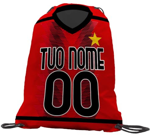 quickgadget Sacca Ginnastica GYMBACK Sport 2024 per Tifoso Milan - Sacchetto Sportivo Calcio Fashion Borsa, Piscina, Zaino,portascarpe Scuola, Uomo Donna Bambino, Personalizzato con Nome e Numero
