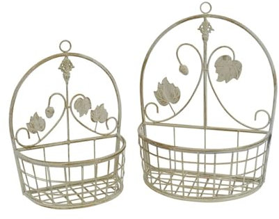 Wandregal Metallregal Blumenregal in Shabby Chic weiß 2er Set im antiken Stil -11418-