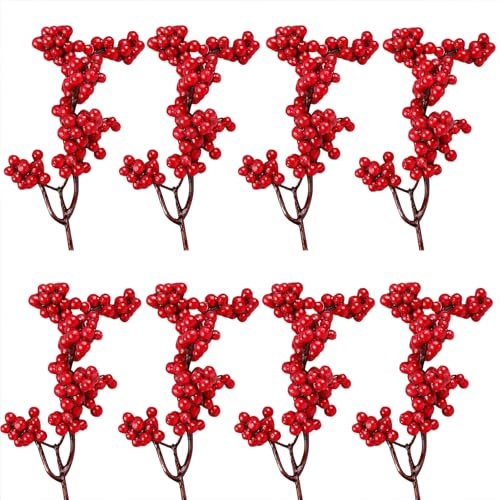 TheStriven 20 Stück Weihnachten Holly Beeren Künstliche Weihnachten Zweige Beeren Deko Rot Holly Beeren Weihnachten Dekoration Künstliche Holly Berry Mini Artificial Beeren für Weihnachtsdeko (Rot)