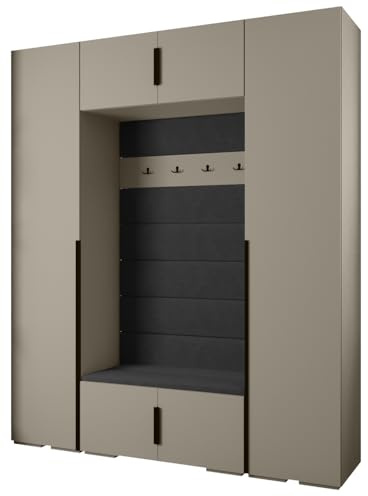 MEBLE KRYSPOL Inova 1 Möbelset - Moderne Garderobe - für Schlafzimmer, Wohnzimmer, Flur, Kinderzimmer - Ankleidemöbel - 236,7x200x47cm - Kaschmir, Paneele Manila 18, Handgriff Schwarz