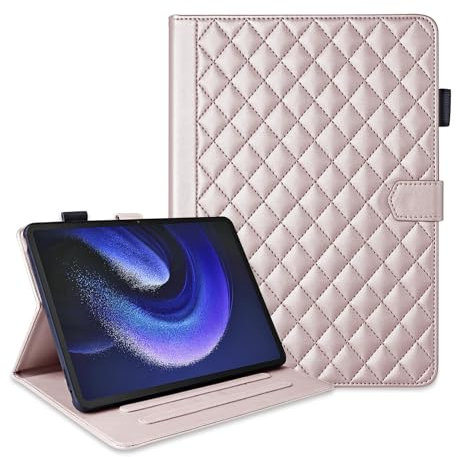 XFDSFDL® Étui pour Xiaomi Redmi Pad SE 23073RPBFG (11 Pouces) PU Cuir Coque Rhombique Texture avec Support Portefeuille Protection Housse Or Rose