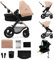 Kinderkraft MOOV2 AIR Kinderwagen 4 in 1 Kinderwagenset bis 26 kg mit Kindersitz I-SIZE 40-75 cm, Buggy Funktion, Liegeposition verstellbar, Große ausziehbare Verdeck, Aufblasbare Räder, Beige