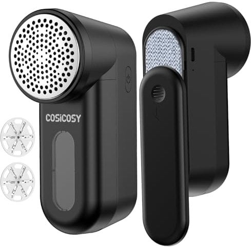 COSICOSY Lint Remover, Bobble Remover for Clothes, Fabric Shaver with 2-Speed Power Adjustment, Three 6-Leaf Blades Debobbler, Remove Clothes Fuzz, Lint Balls, Pills, Bobbles, Black