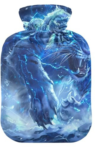 Tiger mit leuchtenden Augen, Wärmflasche, Wärmekissen, Wärmbeutel zur Schmerzlinderung, 2 Liter