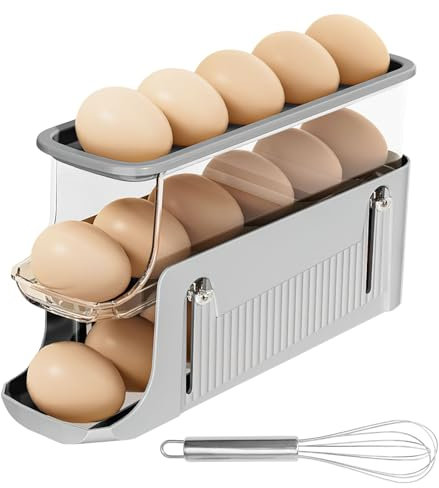 HENGBIRD hueveras para frigorifico dispensador de estante para huevoshuevera nevera para organizador huevos nevera plegable de 3 capas vertedero desplazamiento automático ahorro de espacio gris