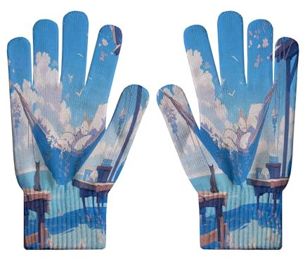 Winterhandschuhe Für Damen – Atmungsaktive Thermohandschuhe Aus Strick Mit Katzenmotiv Am Meer, Warmer Arbeitsschutz, Gartenhandschuhe, Touchscreen-Handschuhe Für Outdoor-Sport – Einheitsgröße