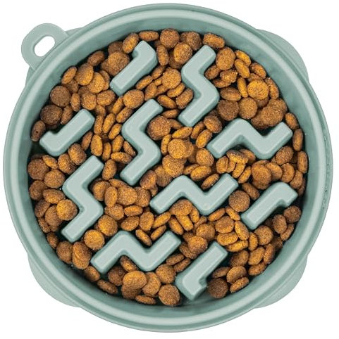 Outward Hound Fun Feeder Slo Bowl, Medium Slow Feeder Dog Bowl, 2 Cups, Sage
