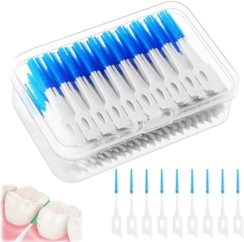 240 Pieces Silicone Interdental Brushes, Silicone Dental Brushes Blue Tooth Floss Picks, Brushes Teeth for Braces Oral Cleaning