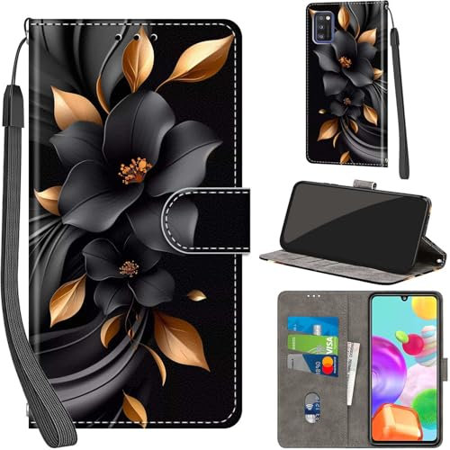 Handyhülle für Samsung Galaxy A41 Hüllen Premium Leder Case Klappbar Wallet Magnet Kartenfach Standfunktion Schutzhülle kompatibel mit Samsung A41 Cover,Blumen