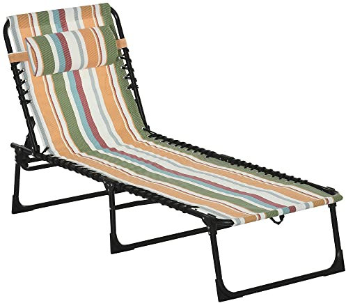 Outsunny Sonnenliege klappbar Gartenliege, Liegestuhl mit 4-Fach verstellbare Rückenlehne, wetterfeste Campingliege bis 120 kg belastbar, für Garten Strand Pool, Mehrfarbig