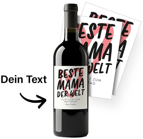 Flaschenetiketten Muttertag selbst gestalten – 2 Aufkleber mit Namen selbst gestalten – selbstklebend, wasserfest – Sticker für Wein, Sekt Geschenk – personalisiertes Muttertagsgeschenk – TYPO