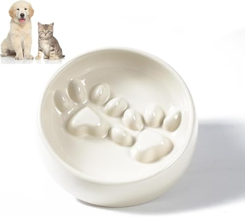 Dog Slow Feeder Bowl Ceramic, Non-Slip Slow Feeder Bowl for Small Medium Dogs & Cats, Puzzle Puppy Food Dish for Fast Eater (Medium(7.36 inch))