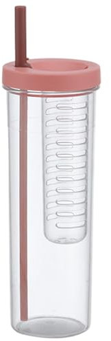 JZLEJC Botella de agua del infusor de frutas, 700 ml con pajita plegable, sello de silicona y tapa de hilo, grado de comida para la escuela en casa