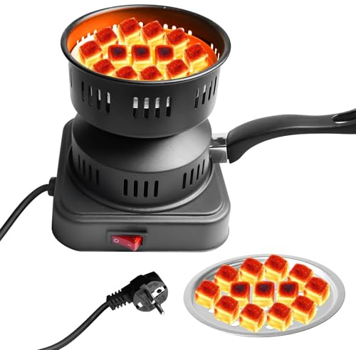 Behogan Accenditore elettrico a carbone, 450 – 600 W: accessorio per barbecue elettrico con maniglia, griglia di carbone, accessori per barbecue e campeggio (220 V)