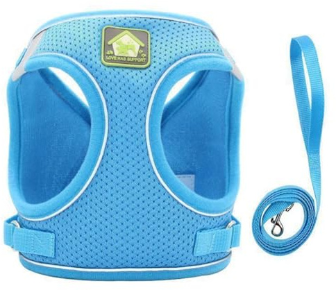 Fangxuee Breathable Mesh Adjustable Pet Harness with Leash Reflective Design Outdoor Walking Set for Dogs Cats for Small-Medium Pets