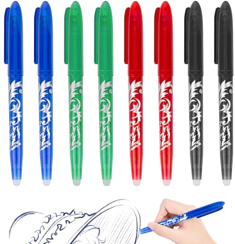 RUCUDIM Radierbarer Kugelschreiber Gelschreiber, 8 Tintenroller, Löschbare Stifte, Erasable Pen, 0.5mm Radierstift Kugelschreiber, Friction Stifte für Schulsachen Bürobedarf BlauSchwarzRotGrün