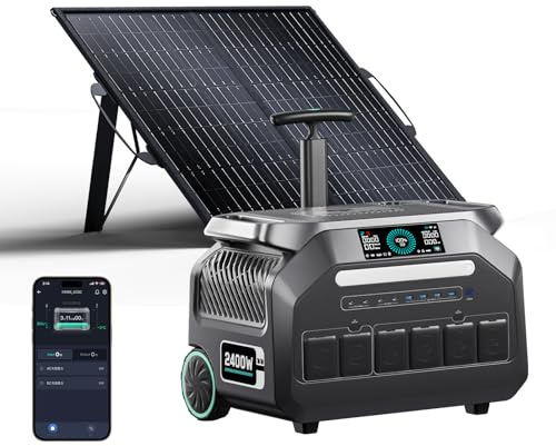 IEE 2400W Tragbares powerstation, P2400 mit 100W Solarmodulen, 2048Wh Solargenerator, Lithium-Eisenphosphat-Akku, 500W Solarladung, App, 16 Anschlüsse, Tragbares Kraftwerk für Camping