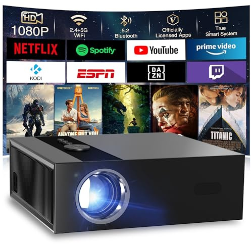 [App integrata & 2026 Upgraded] Proiettore 1080P 4K con WiFi 6 Bluetooth 5.2 Mini Proiettore Portatile Supporta Keystone Projector TV Stick/USB/HDMI/PC.(Nero)