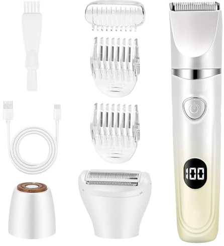 AYBUY Damenrasierer Elektrisch, 3-in-1 Intimrasierer Frauen, Rasierer Damen | Für Gesicht, Achseln, Beine, Arme & Bikinizone, Trimmer Damen Nass/Trocken, Gesichtshaarentferner LED-Anzeige, Orange