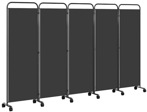 ISOISL Paravent, Raumteiler klappbar auf Rollen 5-teilig 284x181 cm, Wetterfester Paravent für Büro Garten Balkon Terrasse innen(Anthrazit)