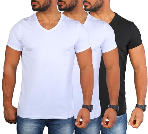 Carisma Herren Basic Uni T-Shirt einfarbiges Kurzarm Shirt tiefer V-Ausschnitt dehnbar Stretch 4066-4644