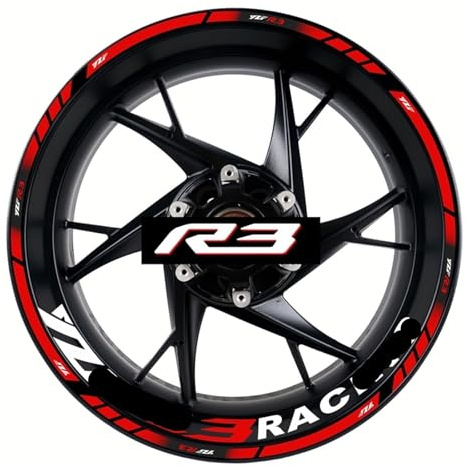 Felgenaufkleber Für Ya&maha Für YZF Für R3 Motorrad Aufkleber Set Dekorative Radnabe Felge Reflektierende wasserdichte(Red 12)