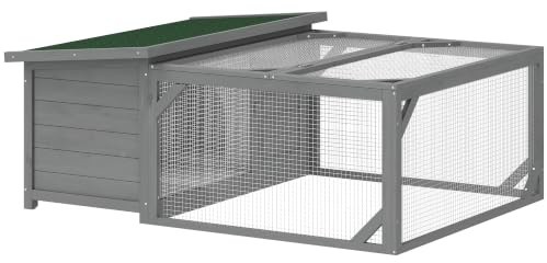 PawHut Kleintierstall mit öffenbarem Asphaltdach 125,5 x 100 x 49 cm Grau | Zwergkaninchenstall, Kleintierkäfig, Outdoor, Indoor, Hinterhof, Wetterbeständig, Tannenholz