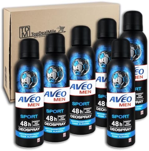TopDealMile-Vorratspack für AVEO MEN Deospray Sport 48h Antitranspirant Deo Deodorant 6 x 200 ml