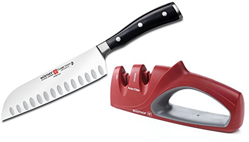 Wusthof Classic Ikon Santoku - Affilacoltelli per bordi asiatici, 18 cm, colore: Rosso