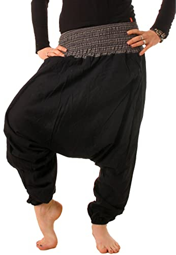 Vishes Damen Sommer Haremshose I schwarz I Einheitsgröße 106 cm I Luftige Aladinhose mit breitem Smokbund & Gummibündchen I Handgefertigt aus 100% Baumwolle I Nachhaltige Alternative Bekleidung