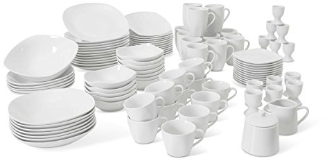 CreaTable, 13779, Serie Square Weiss, 100-teiliges Geschirrset für 12 Personen, Kombiservice aus Porzellan, spülmaschinen- und mikrowellengeeignet, Qualitätsproduktion